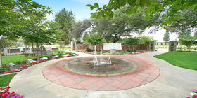 Close up view of water fountain at Oakdale Memorial Park. 