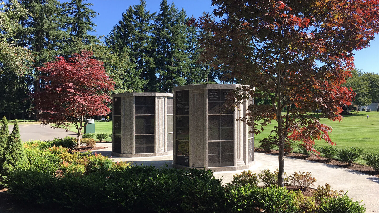 As you enter the cemetery grounds, you'll see the newly constructed Azalea Columbarium.