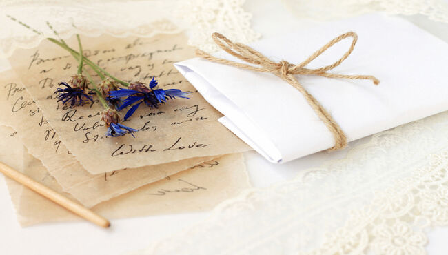 Romantic love letters, wrapped envelope,lace and flowers