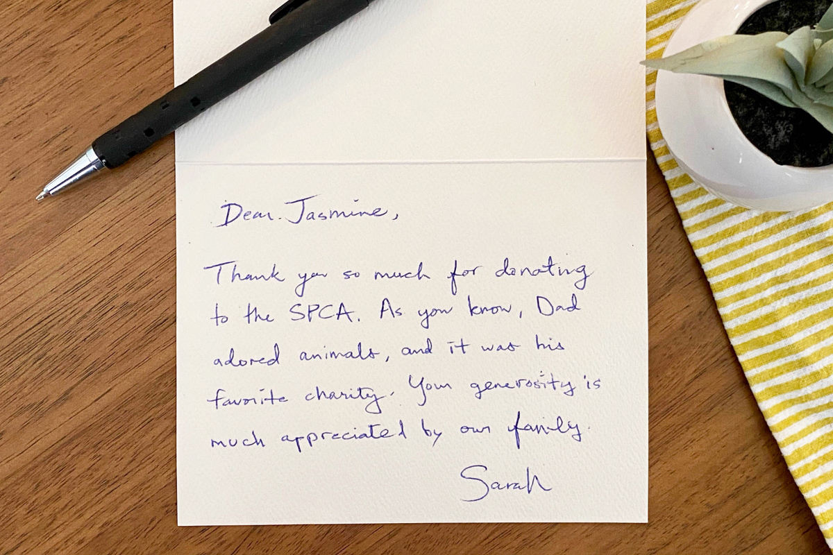 Sample of celebration of life thank you card