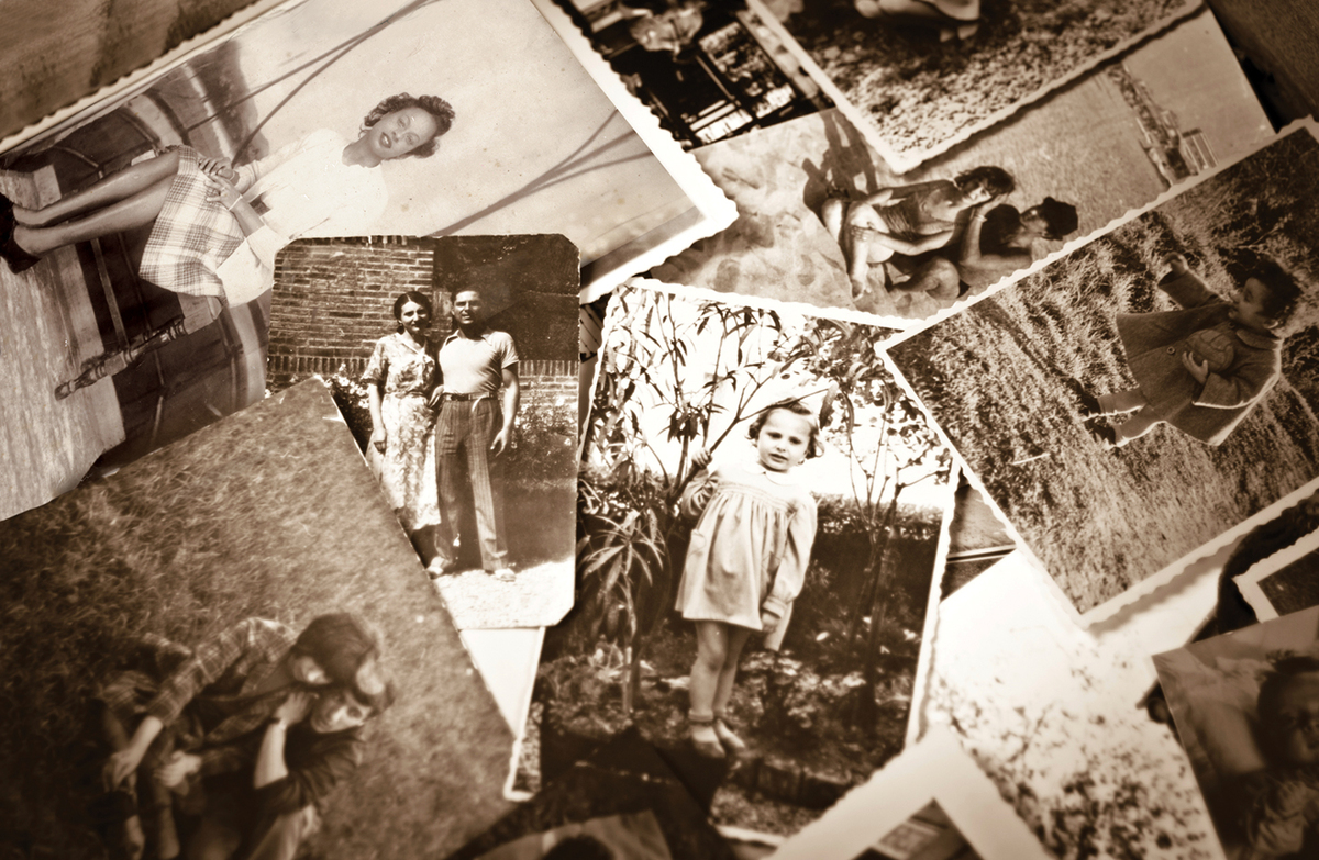 Vintage photographs scattered