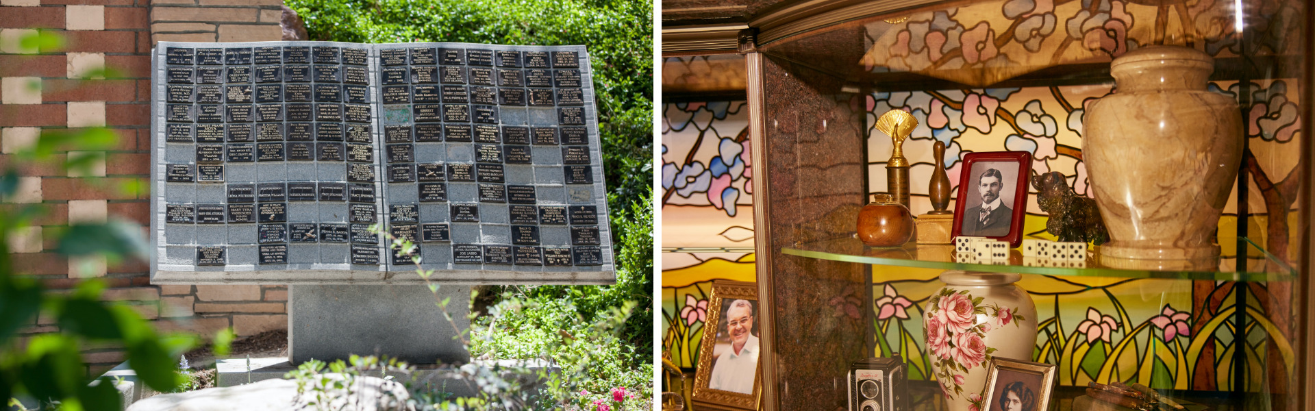 Cremation collage with remembrance memorial and urn