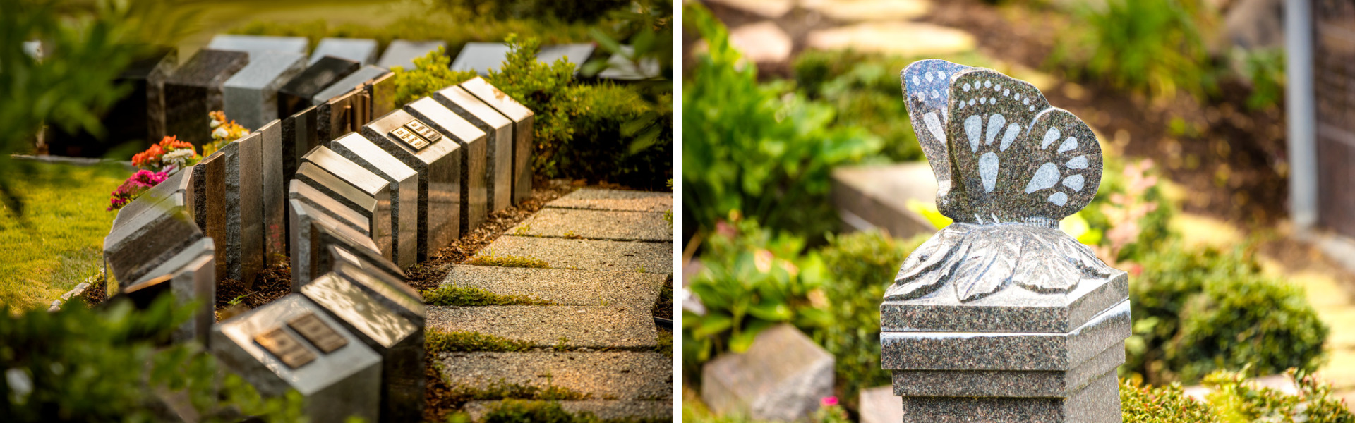 Cremation garden collage with remembrance memorial butterfly